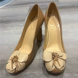 KATE SPADE NEW YORK Zaria Leather Floral Fringe Detail Neutral High Heels Pumps